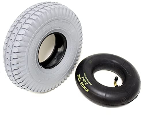 Rollstuhl Reifen 3.00-4 / 260x85, grau mit Schlauch | kräftiges Blockprofil kompatibel mit zahlreichen Scootern und Elektromobilen