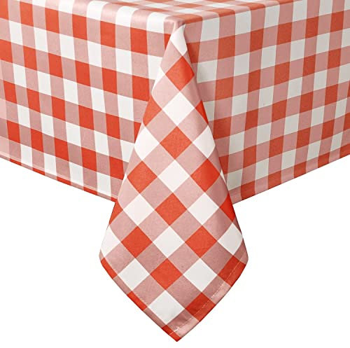 Hiasan Karierte Tischdecke Outdoor wetterfest aus Polyester, abwaschbar schmutzabweisend wasserabweisend knitterfrei Tischtuch für bierzeltgarnitur Esszimmer Party Garten, 130x160cm Orange und Weiß