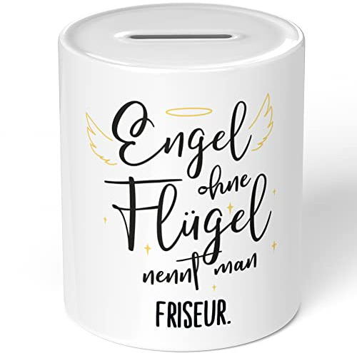 JUNIWORDS Spardose Sparbüchse, Engel ohne Flügel nennt Man Friseur (5163774)