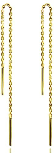 Bellitia Jewelry Orecchini Pendenti con Filettatura in Argento 925 Placcato Rodio/Oro Rosa/Oro, Orecchini a Catena Lunga per Donna Orecchini a Catenella con Nappa a Filo, Regalo di Anniversario