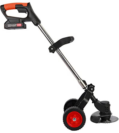 Electric Lawn Mower, 21V 2000mAh Batteries Supply Rechargeable D-Shaped Handle 2 Wheel Electric Lawn Mower 3 in 1 Brush Cutter Cordless Grass Trimmer (Black)