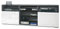 Vladon TV-Board Granada, Lowboard mit 2 Türen und 6 offenen Fächern, Korpus Anthrazit matt, Fronten in Weiß Hochglanz (146 x 54 x 35 cm)