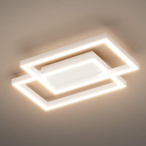 Klighten LED Deckenleuchte Weiß 35W, Modern Warmweiß 3000K Deckenlampe aus Metall, Geometrisch Deckenbeleuchtung für Schlafzimmer Wohnzimmer Flur Esszimmer Arbeitszimmer, L40cm ×W30cmx H4cm