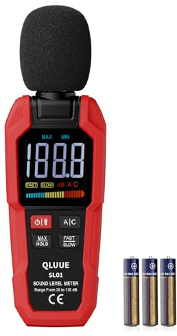 QLUUE Misuratore di livello sonoro, coltello decibel digitale portatile, da 30 dB a 130 dB, display LCD ponderato A/C, può essere utilizzato a casa, in fabbrica e su strada