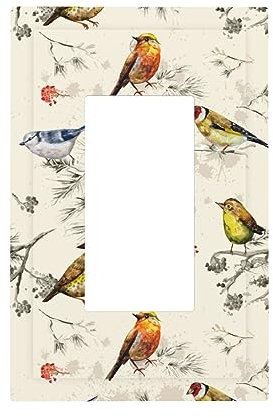 VunKo Plaque de prise d'interrupteur à bascule simple – 1 Gang Decora GFCI Vintage Little Birds Aquarelle décorative plaque murale avec vis