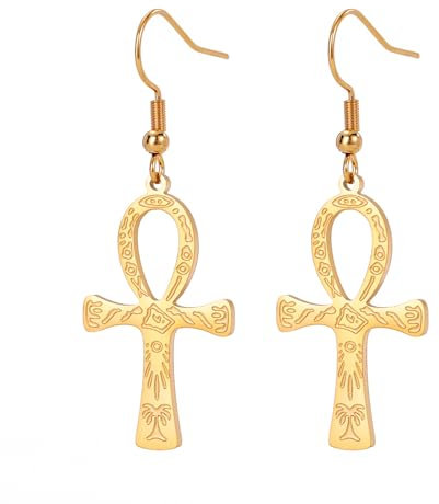 Anch-Kreuz-Ohrringe für Damen und Herren, Edelstahl, ägyptisches Symbol, Antik, Ankh-Götter, Kreuz, Anhänger, Ohrringe, Kreolen, Amulett, Schmuck, Einheitsgröße, Edelstahl, Kein Edelstein