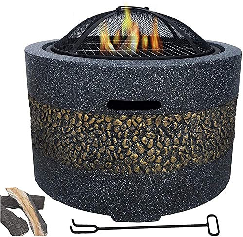 GagalU Feuerstelle aus Gussstein, großer Feuertisch, Holzfeuerstelle, Netz-Funkenschutz und Hebehaken, hitzebeständige Feuerschale, Terrassen-Gartenkamin