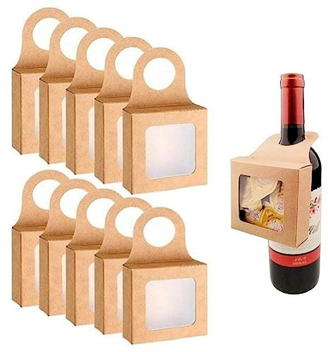 Kraftpapier-Weinflaschenbox mit sichtbarem Fenster 10 Stück zum Aufhängen von Wein faltbare Geschenkbox für Süßigkeiten Schokolade