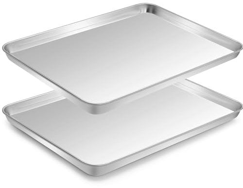 Fire More 2 Pezzi Teglia Forno Rettangolare(26,5x20,5x2,5cm),Teglia Antiaderente Sano e Durevole,Vassoio Rettangolare per Pane, Biscotti, Pizza e Torte,ecc