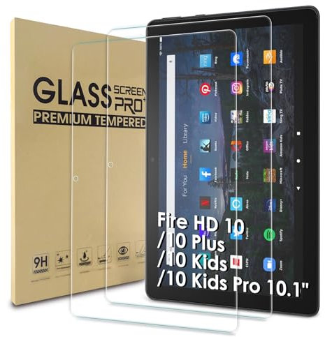 WD&CD 2 Pack Schutzfolie kompatibel mit Amazon Fire HD 10/10 Plus / 10 Kids / 10 Kids Pro 2021 10.1, 2.5D Tempered glass screen protector, 9H hardness【Anti Scratch】【Bubble Free】