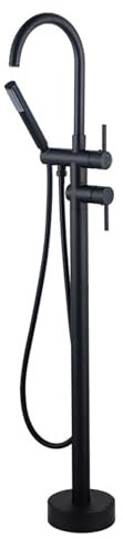 BiaoTeng Mitigeur Pour Baignoire Ilot noir 2 fonctions laiton Chaud ou froid Mitigeur Bain Douche Robinet Sur Pied Robinet Sur Pied Baignoire Ilot, noir