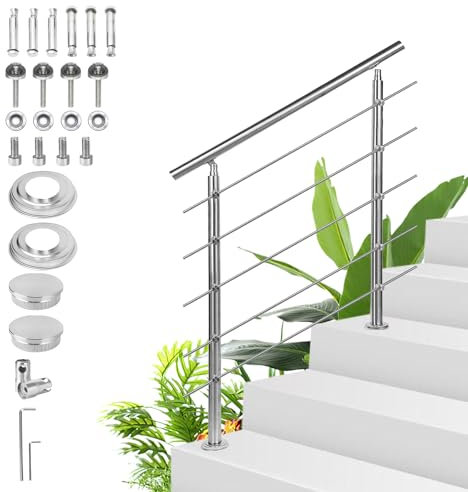 Sonnewelt Edelstahl Handlauf Geländer - Treppengeländer 100cm mit 5 Querstäben für innen und außen, Hochwertiges Eingangsgeländer für Balkon, Treppe und Brüstung
