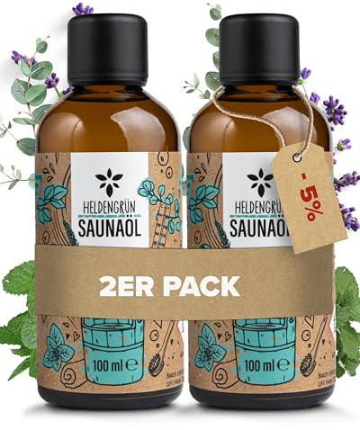 Heldengrün® BIO Saunaaufguss Atemfrei [100% NATURREIN] Sauna-Öl 2x100 ml | Minzkühle auf heißen Steinen · Klarer Eukalyptusduft · Ergiebig: 20 Aufgüsse · Ohne synthetische Düfte · Deutsches Startup