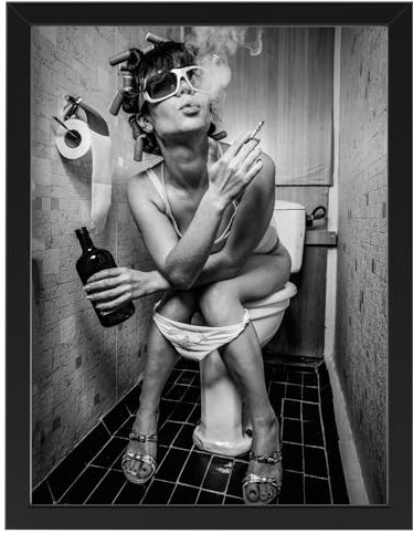 Toiletparty, Poster 30cm x 40cm mit Rahmen, Toilette Badezimmer Deko, Wand-Deko Bilder Lustiges Geschenk