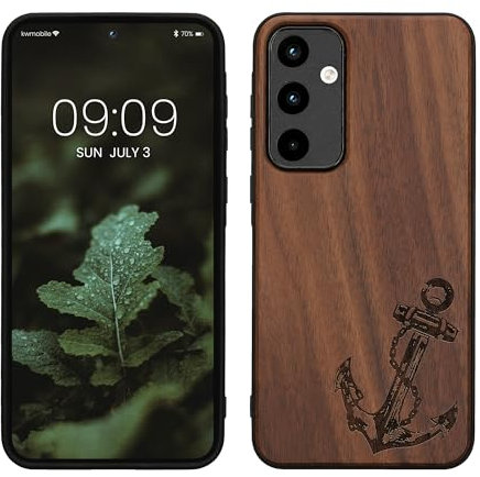 kwmobile Hülle kompatibel mit Samsung Galaxy A55 5G Hülle - Holz Case - Handy Cover - TPU Handyhülle in Dunkelbraun Anker Vintage