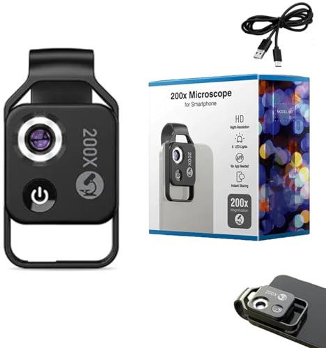 LEVDRO Nanozoom 200x Magnification, Nanozoom Cell Phone Lens, 200x Pocket Microscope Camera, Phone Microscope with CPL Lens/LED Light, Turns Any Smartphone into a Pro-Microscope (Black)