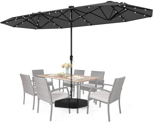 TANGZON 4M Large Twin Patio Parasol with Base, Double-Sided Market Umbrella with 36 LED Lights, Outdoor Table Umbrella for Poolside Deck Backyard (Navy)