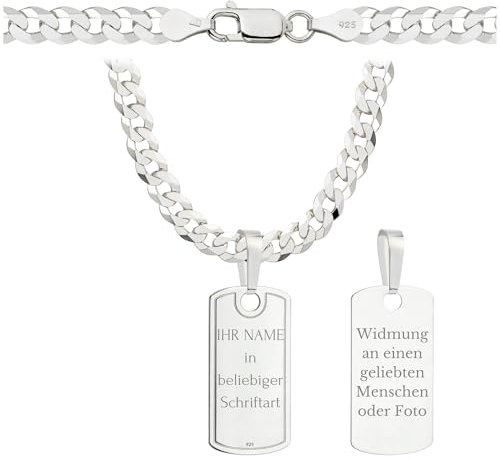 Amar Luxury ketten für herren silber 925, personalisierte geschenke männer - Erkennungsmarke mit gravur, militär silberkette herren 55 cm massive 5 mm, personalisierte kette, herren schmuck