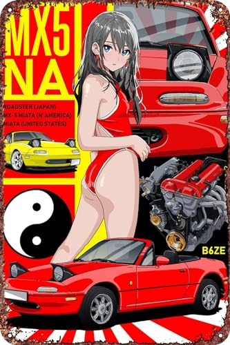 FYELVO Mazda MX5 Miata Roadster Anime-Metall-Blechschild, Poster, Dekoration für Wohnzimmer, Café, dekoratives Schild für Wand, 30,5 x 20,3 cm