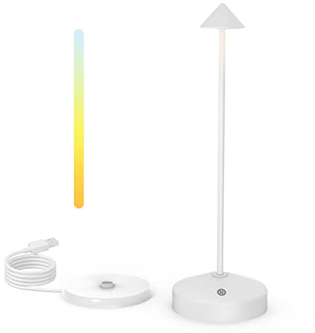 GGII LED Akku Tischleuchte aus Aluminium, Dimmbare LED Tischlampe, Tischlampen Kabellos Aufladbar, Wiederaufladbar und IP54 Wasserdicht, USB Lampe für Restaurant Terrasse Balkon, Esstisch(Weiß)