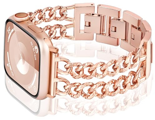 Vamyzji Compatible with Apple Watch Strap 49mm 46mm 45mm 44mm 42mm(Series 3 21), Slim Metal Strap for Apple Watch Series 10 9 8 7 6 5 4 3 2 1 SE,Ultra 2 1, Unique Thin Chain iWatch Strap for Women