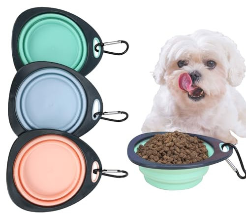 TYXHXTF 3 Pack Collapsible Dog Bowl, Travel Dog Water Bowl, Portable Pet Food Feeding Bowl, Silicone Dogs Cat Bowls With Hook, Easy to Carry (Blue, Pink, Green)