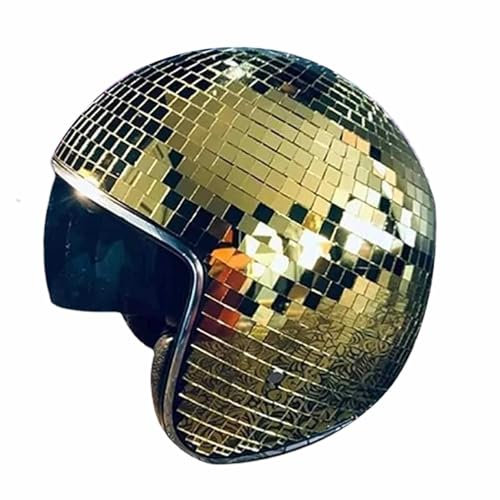 galeyyu Diskokugel-Helm, Disco-Spiegel-Glitzerball-Helme Mit Einziehbarem Visier, Silberfarbener Glitzer-Spiegelglas-Diskokugel-Huthelm Für Frauen Und Männer DJ Club Bühne Bar Hochzeit, Gold