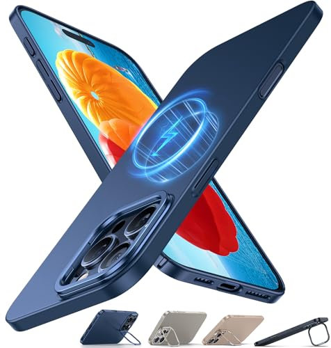 TORRAS Magnetic Slim Fit for iPhone 16 Pro Max Case with Stand, Compatible with MagSafe, Built-in Stash Stand, Ultra Thin 16 ProMax Case, Lightweight Anti-Scratch Matte Hard Phone Case 6.9 inch, Blue