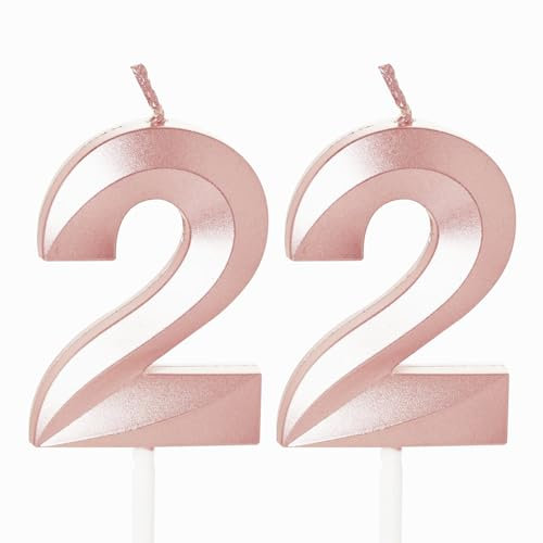 Rose Gold Number 22 Candles for Birthday Cake, 22nd Birthday Candles 22 Birthday Candles 22nd Candles for Cake, 22nd Birthday Cake Candles Cake Toppers for 22 Year Old Her Women Rose Gold