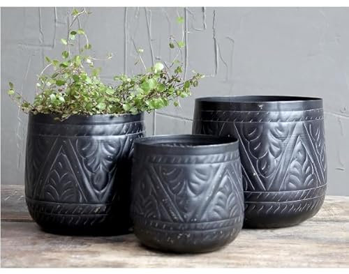 Chic Antique Pflanzkübel mit Muster 3er Set antik schwarz
