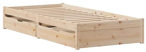 vidaXL Massivholzbett, Holzbett Bett mit Schubladen, Bettgestell Bettrahmen mit Lattenrost, Einzelbett für Schlafzimmer, 90x200cm Kiefer