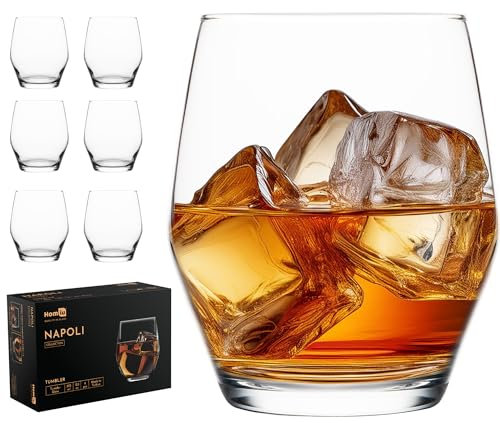 Homiu Water Gin Whiskey Tumbler Drinking Glasses | Set of 24 | 370 ML | Napoli Collection | Glasses Gift Set Tumblers Cocktail Set | Whiskey Glasses | Home & Bar | Glass Cups Glassware