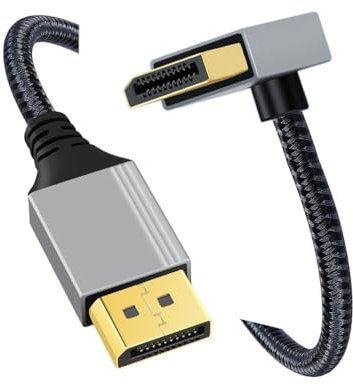 CY Câble DisplayPort DP vers DP coudé vers le haut 4K 60 Hz Câble Silver Sleeve Ultra-HD UHD 90 degrés pour ordinateur de bureau, moniteur, carte graphique (100 cm)