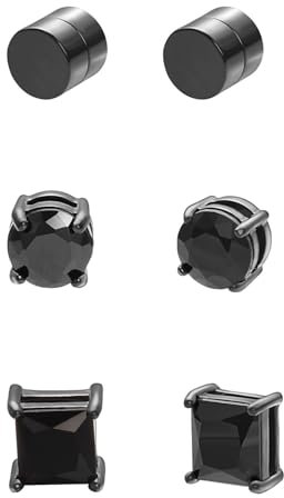 Asienice 3 Paare Magnet Ohrringe Herren Schwarz Edelstahl Magnetische Ohrringe Set