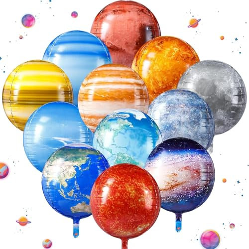 12 Stück Weltraum Luftballons, 4D Planeten Luftballons, 22 Zoll Folienballons Weltraum Party Ballons, Weltraum Kindergeburtstag Deko Ballon, Helium Ballons Planeten für Weltraum Themen Party Deko