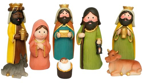 BEST&FREE Belen Natale für Kinder - Komplett mit 7 Figuren 9 cm - Portal für Weihnachtskrippen - Vervollständigen Sie Ihre Kinderkrippe