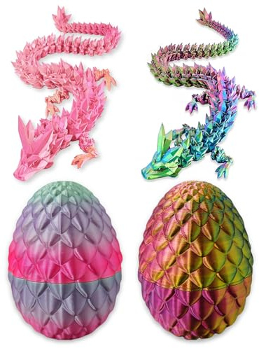 Guador Lot de 2 œufs de Dragon imprimés en 3D avec Dragons, œufs de Dragon mystérieux dans l'œuf, Figurines Surprise Pâques décoration d'intérieur