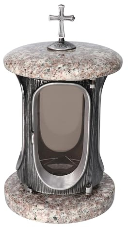Élégante lanterne funéraire roi bronze, hauteur 23 cm, diamètre 15 cm, argent avec croix