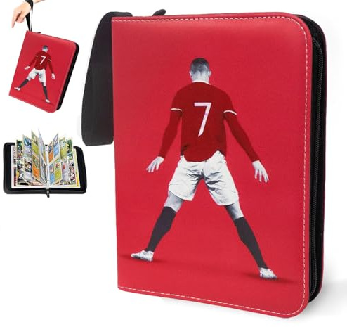 XTAIQD Trading Card Album for Football, Card Binder Folder 4 Pocket 50 Pages 400 Cards Capacity, Trading Card albums,waterproof PU Leather Card Binder,It is the Gift for Boys Girls (red)