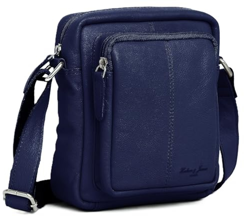 Hudson & James Designer Genuine Real Nappa Leather Handmade Women Ladies Travel Satchel Everyday Crossover Cross body Work Shoulder Handbag Bag (Navy Blue)