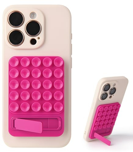 Supporto a ventosa in silicone per telefono, 2 in 1, con ventosa e supporto adesivo, accessorio per iPhone e Android, impugnatura adesiva per selfie, video e Tiktok (rosso rosa)