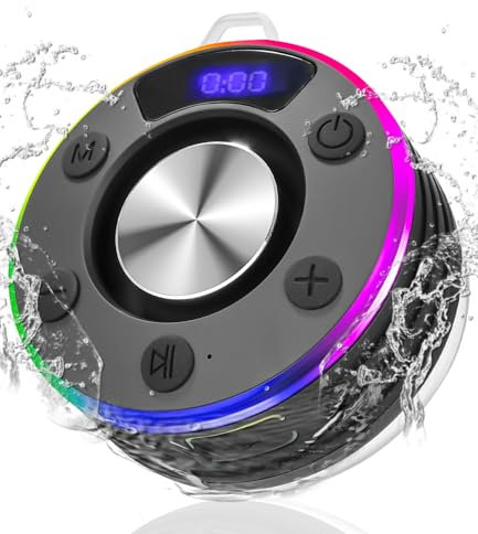 Altavoz Bluetooth pequeño, Altavoz Bluetooth para Ducha con luz LED, Ventosa y micrófono, Radio Impermeable para Ducha, Caja de música Impermeable IPX7, para Playa, Fiesta