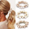 Reaky Perlen-Haargummi, elastische Pferdeschwanz-Halter, Champagnerperlen, Haargummis, dehnbar, Haarschmuck für Frauen, 3 Stück