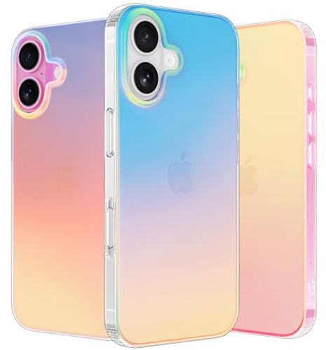 nicekool Hülle für iPhone 16, HandyHülle Case für iPhone 16 Schutzhülle Kratzfeste Rückseite Durchscheinende Matt, Schillernd Fluoreszierend
