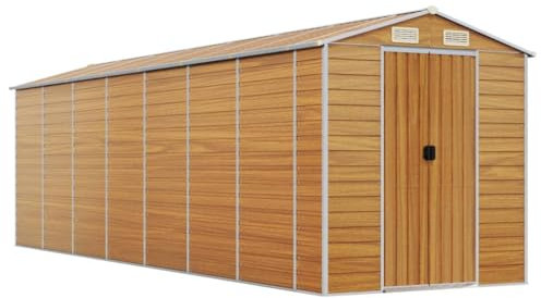 Abri de jardin extérieur avec porte en acier galvanisé marron 191 x 300 x 198 cm Abri de jardin pour outils de jardin Maison en tôle d'acier