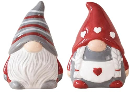 Set di 2 saliere e pepiere a forma di gnomi sigillati in ceramica per decorare la tavola di Natale e San Valentino.