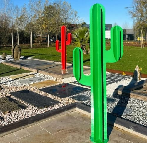 Cactus Décoratif en Métal, 3 Branches, pour Jardin, Terrasse et Intérieur, Disponible en Corten et Couleurs Variées (Rouge, 110CM)
