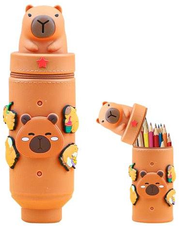 FOSDICK Astuccio Capibara, 2 in 1 Astuccio Portapenne in Morbido Silicone, Kawaii Capibara Astucci, Pencil Case con Cerniera, Carino Portacolori, Portapastelli per la Scuola, L'ufficio, Regalo Bambini