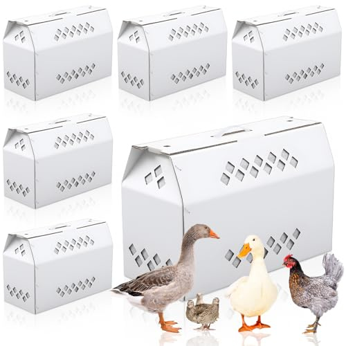 YooNotee 6 Pack Single Live Chicken Shipping Box, 17.7L x 7.8W x 11.8H Cardboard Live Bird Carrier Box with Ventilation Holes Handle, Thickened Corrugated Paper for Poultry, Pets, Animals(White)
