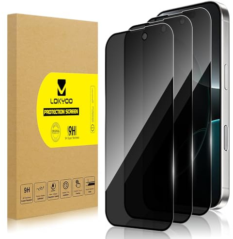 Lokyoo 3 Stück Sichtschutz Full Screen für iPhone 16 Pro | Anti-Spy Panzer Schutz Glas Folie Schutzfolie, Frei von Kratze Displayschutz Hat Keinen Einfluss auf die Hülle